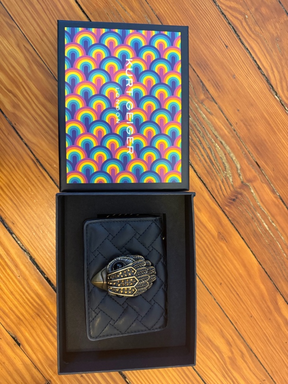 Kurt Geiger Black Quilted Leather Card Case Mini Bag